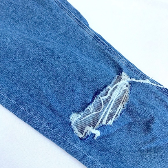 Asos high waisted slim mom jeans distressed raw hem mid wash blue size 30 - Picture 4 of 9